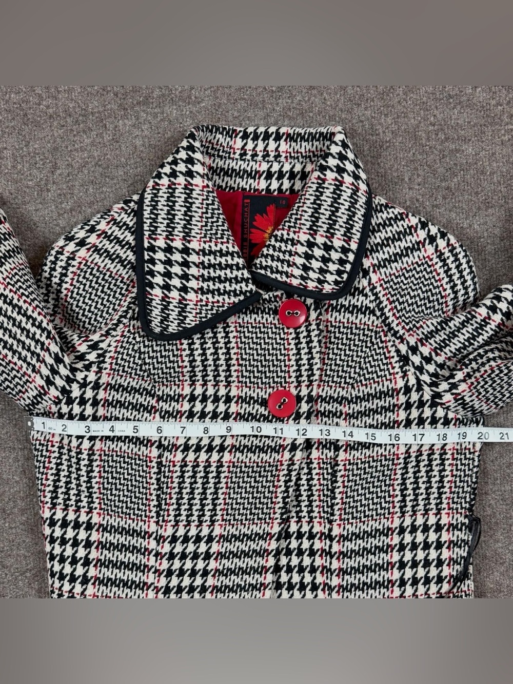 NWT Black White Red Houndstooth Wool Blend Jacket Women’s L Asymmetrical Collar - Picture 10 of 11